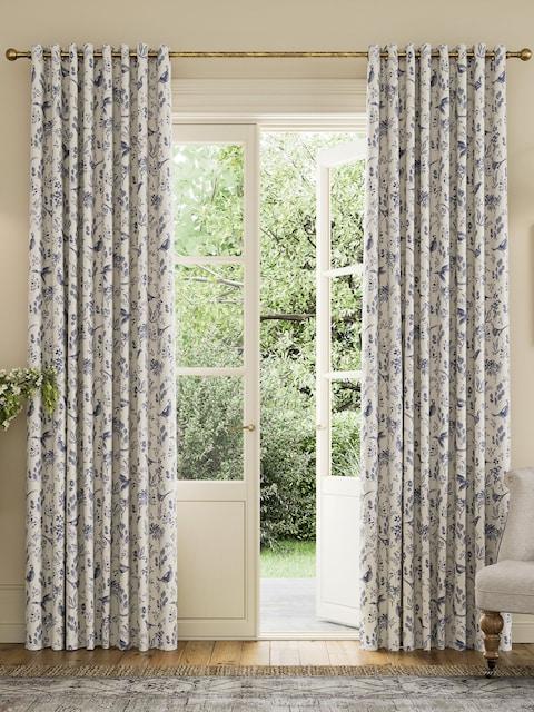 Joules Blue Festival Pheasants Blackout Eyelet Curtains