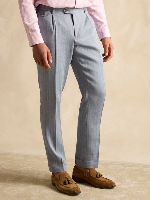 Joules Blue Slim Fit Linen Herringbone Suit Trousers