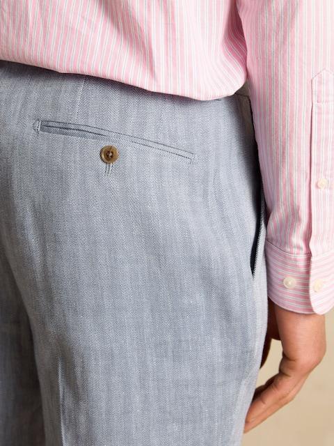 joules Blue Slim Fit Linen Herringbone Suit Trousers