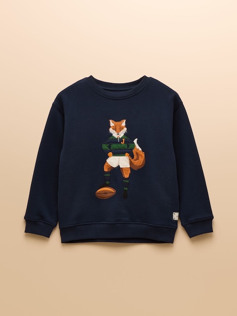 Joules Boys' Artwork Navy Blue Jonty Applique Sweatshirt