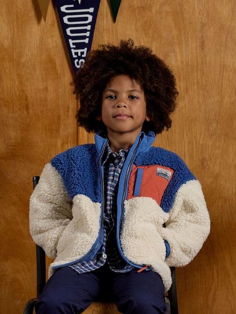 Joules Boys' Billy Cream And Blue Zip Through Fleece