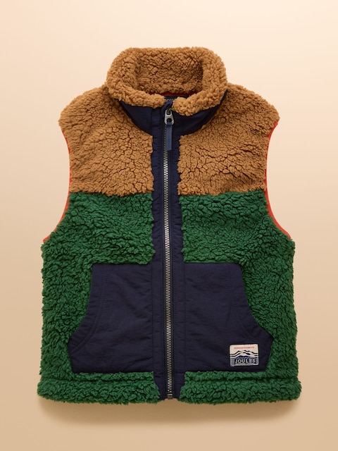 Joules Boys' Billy Green And Tan Colourblock Fleece Gilet