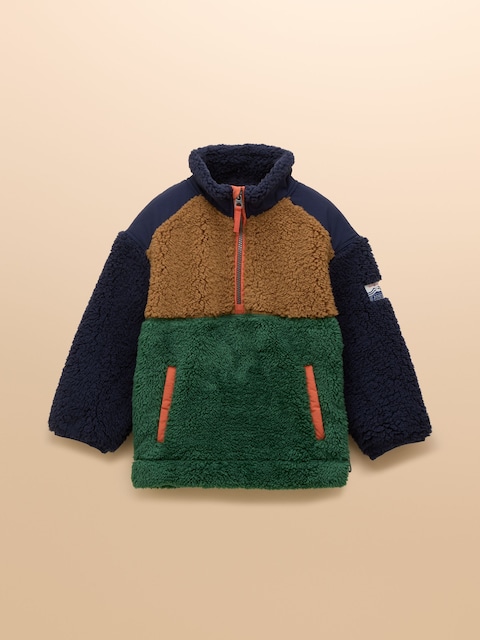 Joules Boys' Billy Green And Tan Colourblock Quarter Zip Fleece