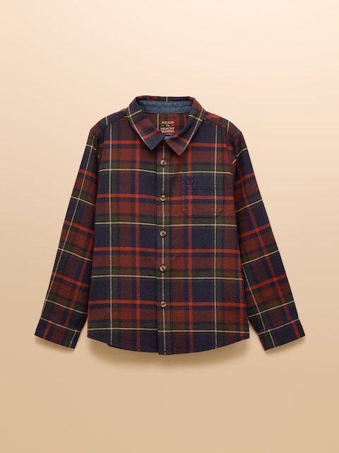 Joules Boys' Brushed Navy Check Flannel Checked Shirt