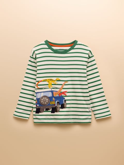 Joules Boys' Jack Green/White Applique Long Sleeve Top