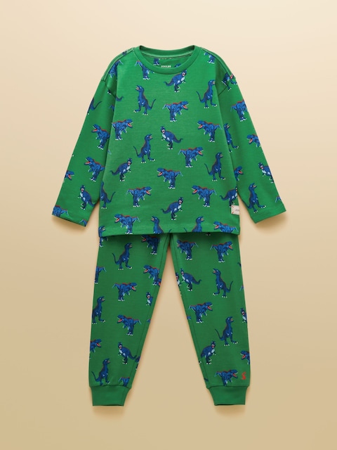 Joules Boys' Kipwell Green Dino Long Sleeve Pyjama Set