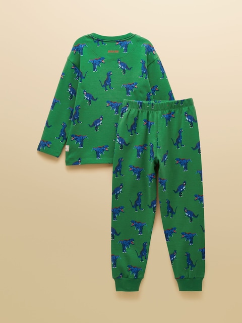 Joules Boys' Kipwell Green Dino Long Sleeve Pyjama Set