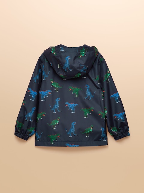 Joules Boys' Rainwell Navy Dino Waterproof Raincoat With Hood