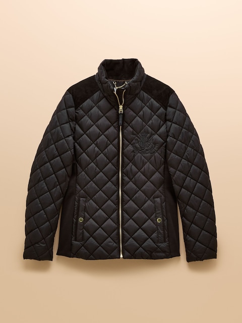 joules Braemar Luxe Black Showerproof Diamond Quilted Coat