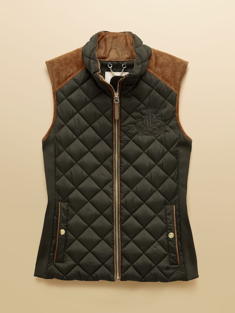 Joules Braemar Luxe Khaki Green Showerproof Diamond Quilted Gilet
