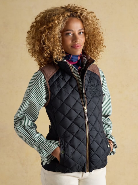 Joules Braemar Luxe Navy Blue Showerproof Diamond Quilted Gilet