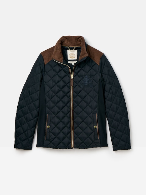 joules Braemar Luxe Navy Blue Showerproof Diamond Quilted Coat