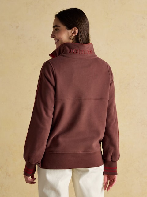Joules Bronte Brown Funnel Neck Quarter Zip Cotton Sweatshirt