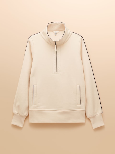 joules Bronte Cream Funnel Neck Quarter Zip Cotton Sweatshirt