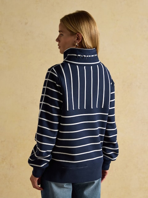 Joules Bronte Navy Stripe Funnel Neck Quarter Zip Cotton Sweatshirt