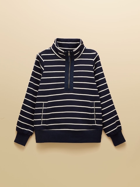 joules Bronte Navy Stripe Funnel Neck Quarter Zip Cotton Sweatshirt