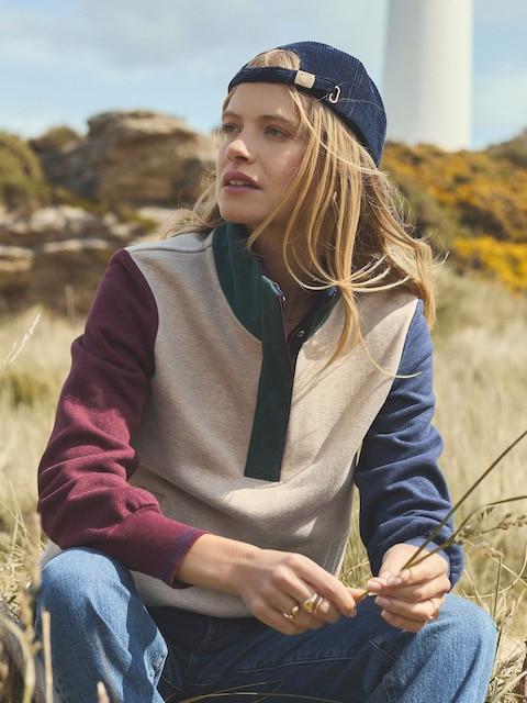 Joules Burnham Hotchpotch Premium Brushed Cotton Funnel Neck Quarter Zip Sweatshirt