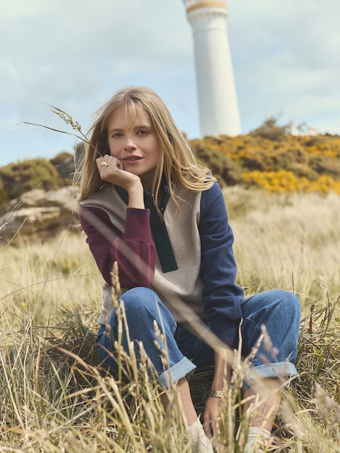 Joules Burnham Hotchpotch Premium Brushed Cotton Funnel Neck Quarter Zip Sweatshirt