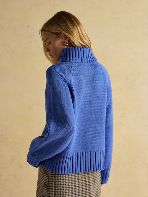 Joules Cary Blue Knitted Jumper With Detachable Roll Neck