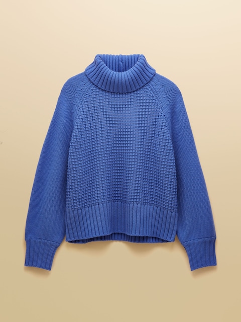 joules Cary Blue Knitted Jumper with Detachable Roll Neck