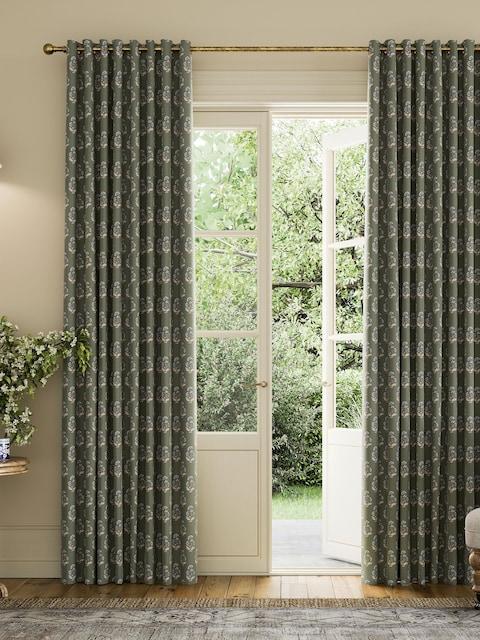 Joules Chamomile Set Of 2 Green Blackout Eyelet Curtains