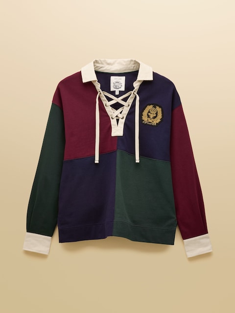 joules Claremont Multi 100% Cotton Harlequin Lace Up Rugby Shirt