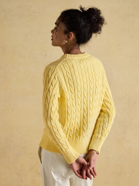 Joules Classic Cable Yellow Cotton Crew Neck Jumper
