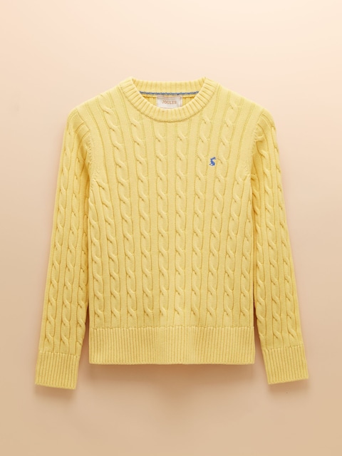 joules Classic Cable Yellow Cotton Crew Neck Jumper