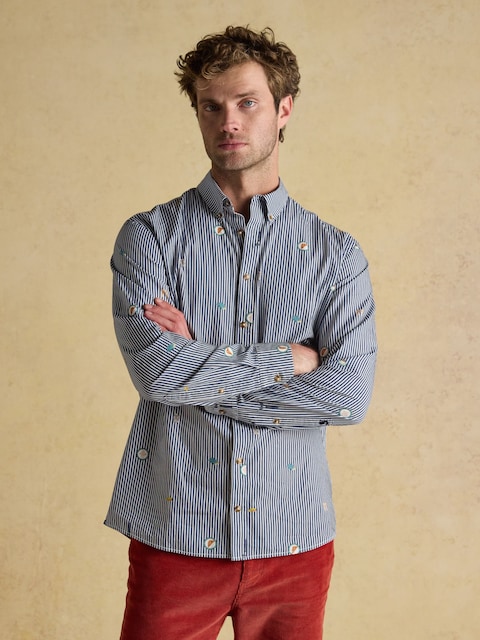 Joules Classic Fit Blue Stripe With Paris Icons Cotton Printed Shirt