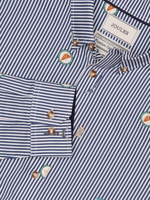 joules Classic Fit Blue Stripe with Paris Icons Cotton Printed Shirt