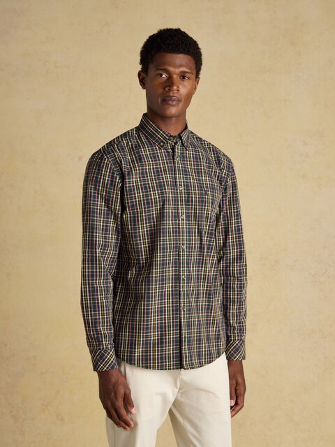 Joules Classic Fit Cotton Green Poplin Long Sleeve Check Shirt