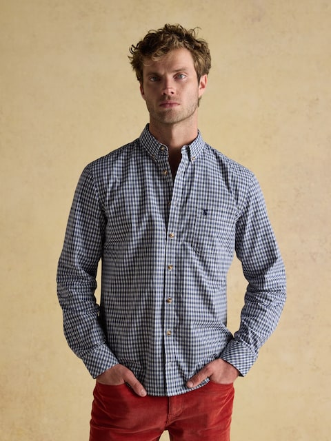 Joules Cotton Poplin Blue Long Sleeve Gingham Shirt