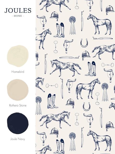 joules Cream/Blue Sketched Equestrian Print 10M Wallpaper