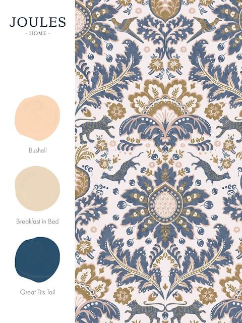 joules CreamBlueGold Animal Damask Print 10M Wallpaper