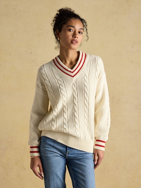 Joules Dibbly Cream Cotton Cable Knit Cricket Jumper