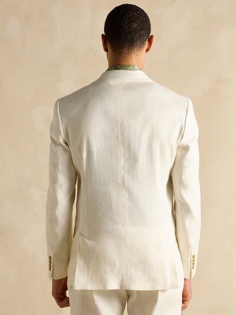 Joules Ecru White Linen Herringbone Slim Fit Suit Jacket