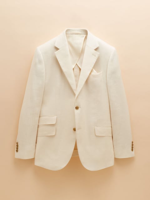 joules Ecru White Linen Herringbone Slim Fit Suit Jacket