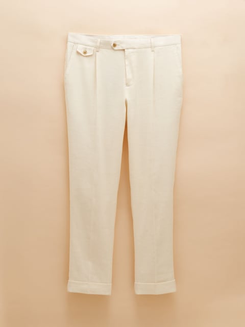 joules Ecru White Slim Fit Linen Herringbone Suit Trousers