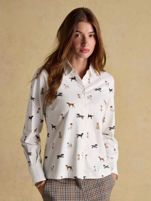 Joules Eleanor Tomlinson White Dogs Cotton-Rich Jersey Shirt