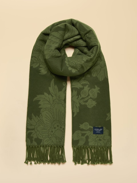 Joules Elissa Khaki Green Double-Sided Jacquard Patterned Scarf