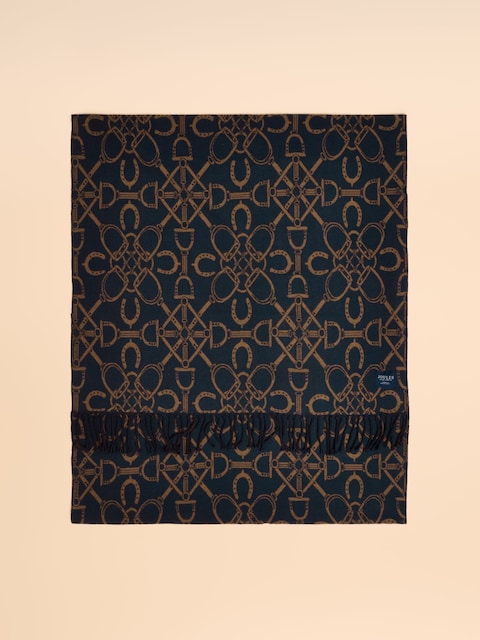 Joules Elissa Navy/Tan Double-Sided Jacquard Patterned Scarf