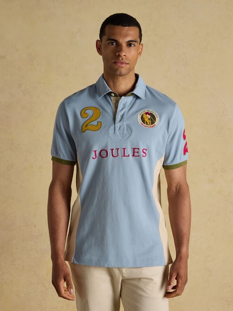 Joules Embellished Blue/Ecru Classic Fit Cotton Polo Shirt