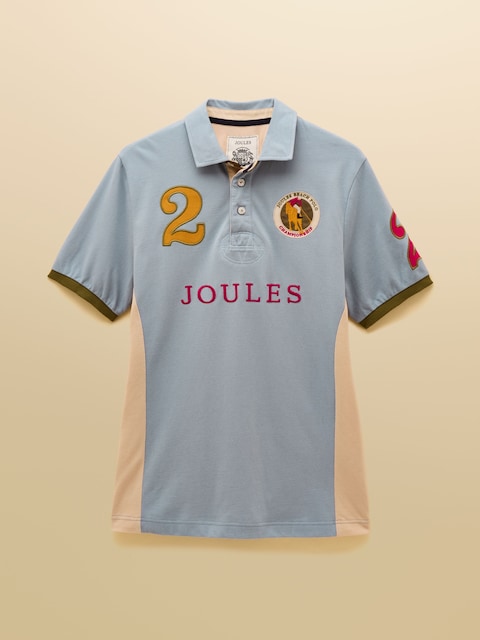 joules Embellished Blue/Ecru Classic Fit Cotton Polo Shirt