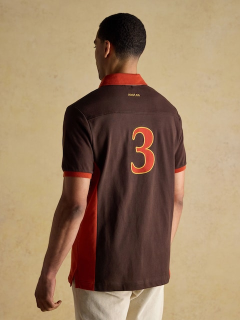 Joules Embellished Brown/Orange Classic Fit Cotton Polo Shirt