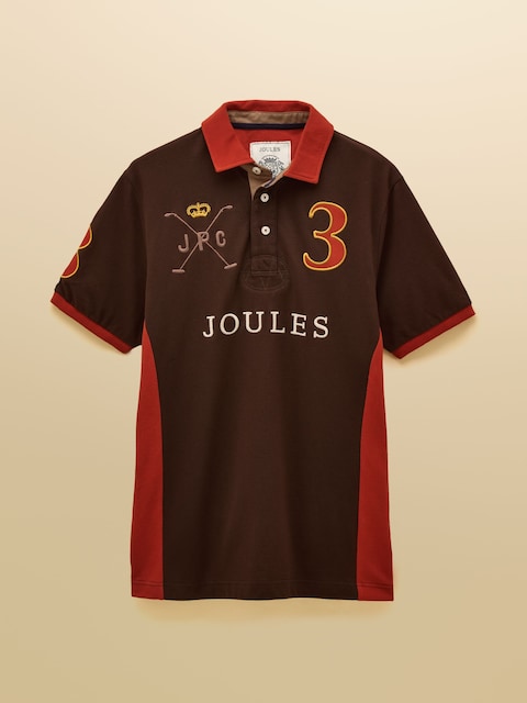 joules Embellished Brown/Orange Classic Fit Cotton Polo Shirt