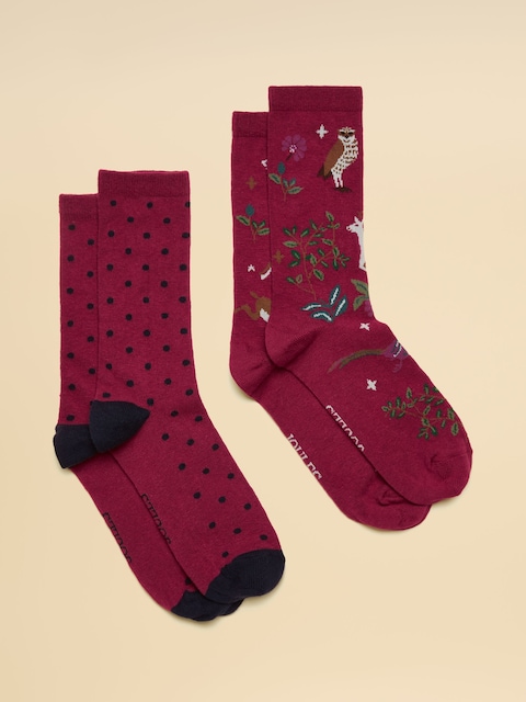 Joules Everyday Berry Pink 2 Pack Cotton Blend Socks
