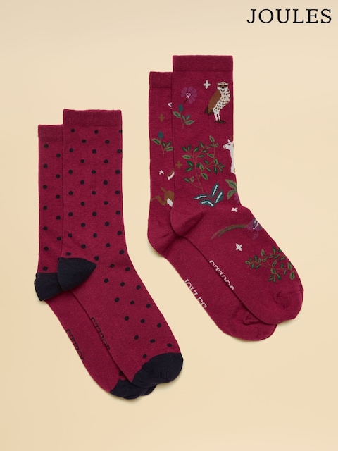 joules Everyday Berry Pink 2 Pack Cotton Blend Socks