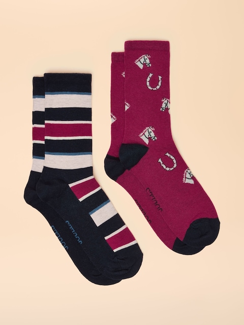 Joules Everyday Berry Red 2 Pack Cotton Blend Socks