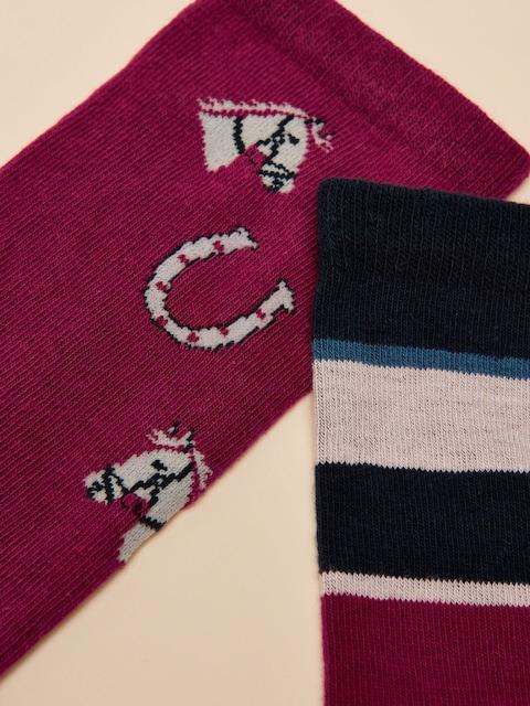 Joules Everyday Berry Red 2 Pack Cotton Blend Socks