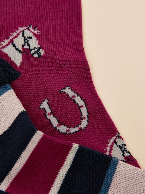 joules Everyday Berry Red 2 Pack Cotton Blend Socks